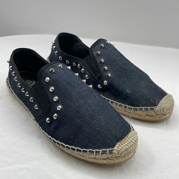 NWOB. ASH EU39 Zest Dark Denim Silver Studded Espadrilles Slip On. - Picture 1 of 10